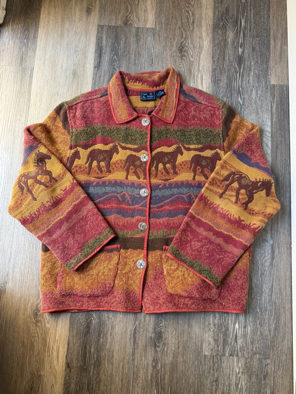 Jane Ashley Boxy Western Blanket Jacket with Horses 100% Cotton XL